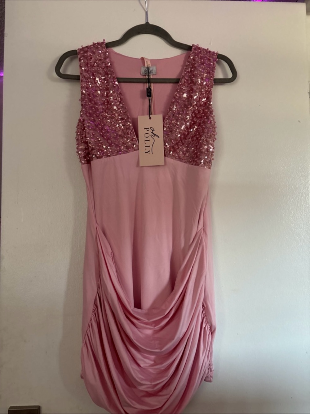 Oh Polly mini dress Sequin Draped V-Neck Dress